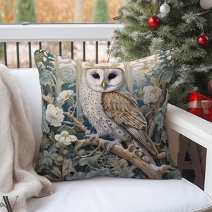 Granero búho pájaro almohada William Morris inspirado invierno Navidad acento almohada tirar caprichosa granja floral vivero botánico #1293