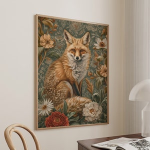 William Morris Inspired Fox Art Print, Fox Print Poster Nature Living Room Art,Forest Wall Art,Kitchen Art,Large Wall Art Canvas #1610