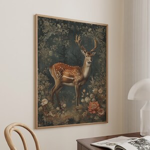 William Morris Inspired Deer Art Print, Nature Wall Art, Nature Prints, Animal Prints, Forest Wall Art, Kitchen Large Wall Art Canvas #1628