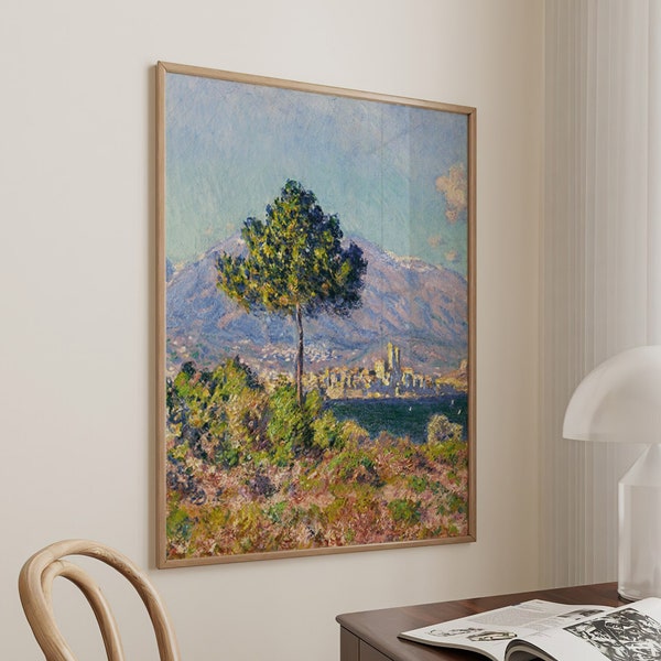 Claude Monet Antibes Vintage Landscape Rustic Country Painting Antique Framed Extra Large Wall Art Canvas Giclee #2147