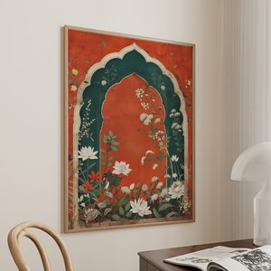 Palestine Floral Arch Art Print, Islamic Wall Art Muslim Architecture Poster Arabic Decor, Eid Ramadan Gift, Large Wall Art Canvas #2392