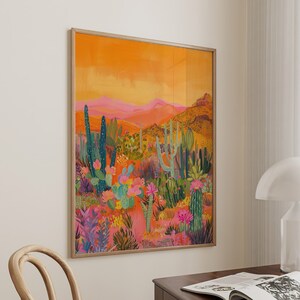 Western Art Print, Western Home Decor, Floral Flower Poster Botanical, Maximalist Landscape Painting, Large Wall Art Canvas #2405