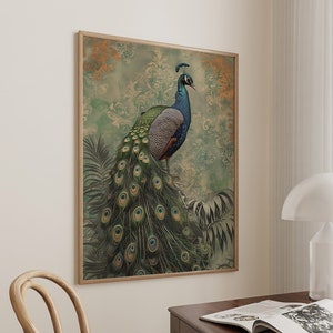 William Morris Inspired Peacock Art Print, Bathroom Art Eclectic Wall Art Deco Print Decor Art Nouveau Large Wall Art Canvas #1658