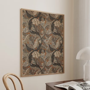 Acanthus -Mustard,Grey, William Morris Print, Exhibition Poster, Textile Wall Art, Art Nouveau Print, Large Wall Art Canvas #166