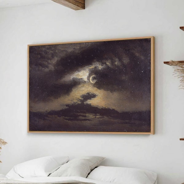 Night Sky Gothic Witchy Moody Wall Art Vintage Goblincore Cottagecore Decor Dark Academia Prints Canvas Large Wall Art Dark #819