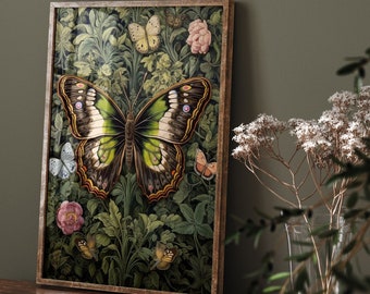 William Morris Inspired Butterfly Art Print, Butterfly Print, Butterfly Wall Art, Butterfly Decor Gift, Large Wall Art Canvas #341