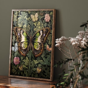 William Morris Inspired Butterfly Art Print, Butterfly Print, Butterfly Wall Art, Butterfly Decor Gift, Large Wall Art Canvas #341