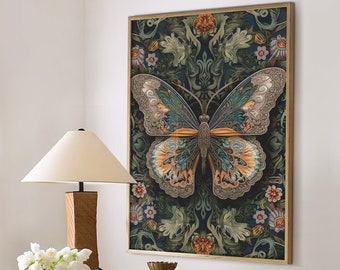 William Morris Inspired Butterfly Art Print, Butterfly Print, Butterfly Wall Art, Butterfly Decor Gift, Large Wall Art Canvas #206