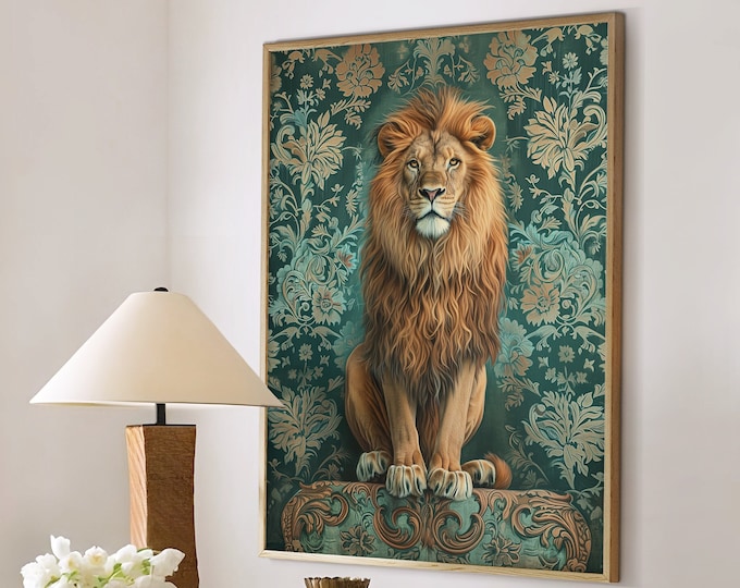 William Morris Inspired Lion Art Print, Artwork Lion Home Decor, Painting Lion Gift, Poster Lion Wall Art, Large Wall Art Canvas #1653