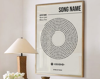 Benutzerdefinierter Vinyl-Lyrics-Druck, personalisiertes Musikposter, anpassbares Geschenk, Jahrestag, Hochzeit, Liedtanz, große Wandkunst, Leinwand #1567