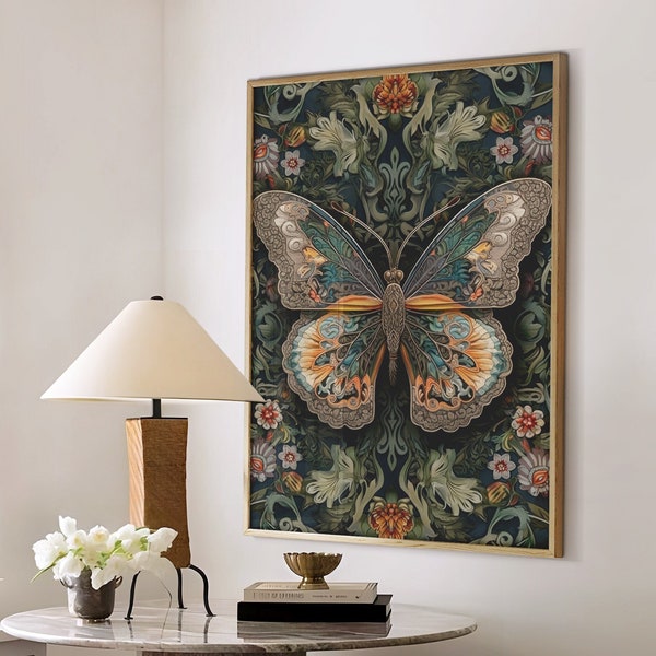 William Morris Inspired Butterfly Art Print, Butterfly Print, Butterfly Wall Art, Butterfly Decor Gift, Large Wall Art Canvas #206