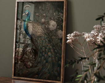William Morris Inspired Peacock Art Print, Bathroom Art,Eclectic Wall Art,Art Deco Print,Decor Art Nouveau Wall Art,Extra Large Wall Art 220
