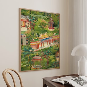 Chinoiserie Art Print Yuyuan Garden, Chinese Wall Art Decor Asian Botanical Art Floral, Classic Art Print, Large Wall Art Canvas #722