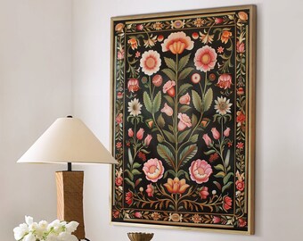 Indian Floral Art Print Vintage Cultural Poster Asian Decor Traditional Pichwai Gift Large Wall Art Canvas #1893