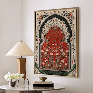 Palestine Floral Arch Art Print, Islamic Wall Art Muslim Architecture Poster Arabic Decor, Eid Ramadan Gift, Large Wall Art Canvas #2393
