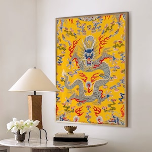 Chinoiserie Art Print, Chinese Dragon Wall Art Asian Chinoiserie Decor, Botanical Art Floral, Classic Art Print, Large Wall Art Canvas #1845