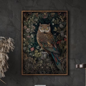 William Morris Inspired Owl Art Print, Bird Print, Owl Wall Art, Forest Print, Owl Gift, Owl Poster Bird Nature Large Wall Art Canvas #219