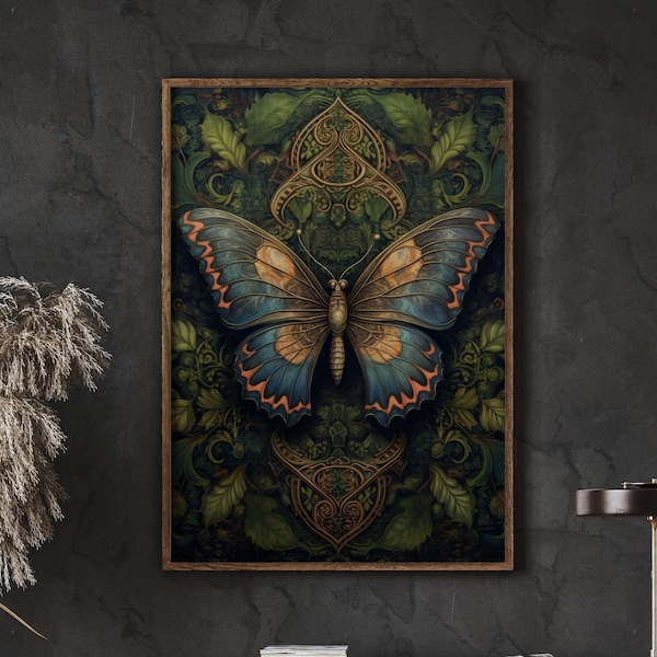 William Morris Inspired Butterfly Art Print, Butterfly Print, Butterfly Wall Art, Butterfly Decor Gift, Large Wall Art Canvas #340