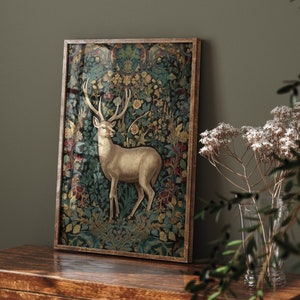 William Morris Inspired Deer Art Print, Nature Wall Art, Nature Prints, Animal Prints, Forest Wall Art, Kitchen Large Wall Art Canvas #212