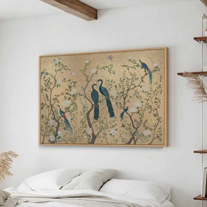 Chinoiserie Art Print Birds, Chinese Wall Art, Asian Chinoiserie Decor, Botanical Art Floral, Classic Art Print, Large Wall Art Canvas #737