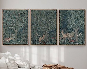 William Morris Woodland Print, Exhibition Poster, Textile Wall Art, Art Nouveau Print, Large Wall Art Set of 3 Gallery Triptych Canvas #1816