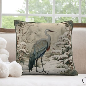 Crane Bird Pillow William Morris inspirado invierno Navidad acento almohada tirar caprichosa granja floral vivero botánico #1295