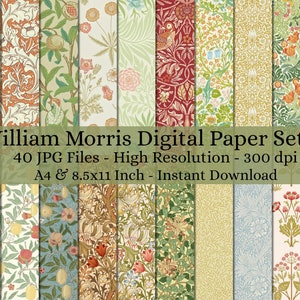 40 Sheet Printable William Morris Digital Paper Decoupage, Collage Paper Art, Decorative Paper, Junk Journal Kit, Digital Paper Pattern #458