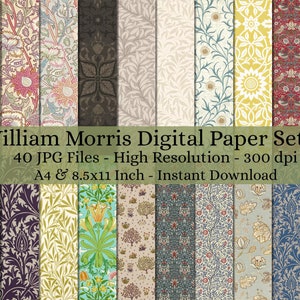 Decoupage di carta digitale William Morris stampabile da 40 fogli, arte della carta collage, carta decorativa, kit diario spazzatura, modello di carta digitale n. 456