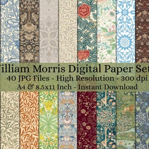 40 Sheet Printable William Morris Digital Paper Decoupage, Collage Paper Art, Decorative Paper, Junk Journal Kit, Digital Paper Pattern #457