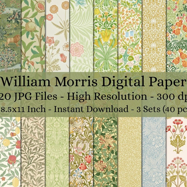 120 Sheet Printable William Morris Digital Paper Decoupage, Collage Paper Art, Decorative Paper, Junk Journal Kit, Digital Paper Pattern 459