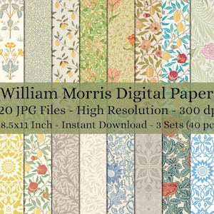 120 Blatt William Morris Digitales Papier Decoupage, Collage Papier Kunst, Dekoratives Papier, Junk Journal Kit, Digitales Papier Muster 460