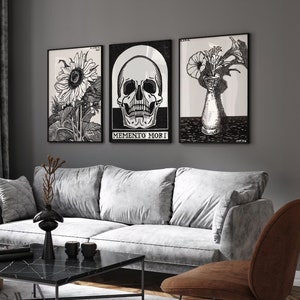 Julie de Graag Prints Floral Gothic Eclectic Vintage Goblincore Decor Dark Academia Large Wall Art Set of 3 Gallery Triptych Canvas #1563