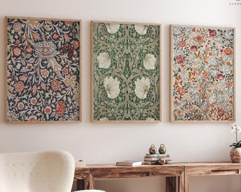 William Morris Print, Floral Exhibition Poster, Textile Wall Art, Art Nouveau Print, Large Wall Art Set of 3 Gallery Triptych Canvas #2720