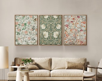 William Morris Print, Floral Exhibition Poster, Textile Wall Art, Art Nouveau Print, Large Wall Art Set of 3 Gallery Triptych Canvas #1827