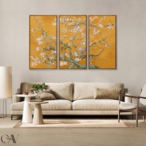 Vincent van Gogh Print Almond Blossom Floral Poster, Impressionist Art, 3 Piece Large Wall Art Set of Three Gallery Triptych #2353