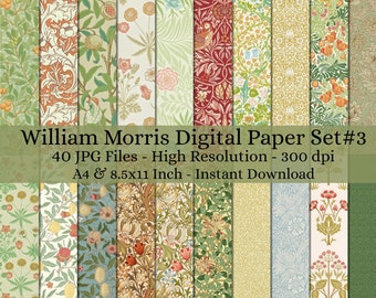 40 feuilles imprimables William Morris Digital Paper Decoupage, Collage Paper Art, Papier décoratif, Junk Journal Kit, Digital Paper Pattern #458