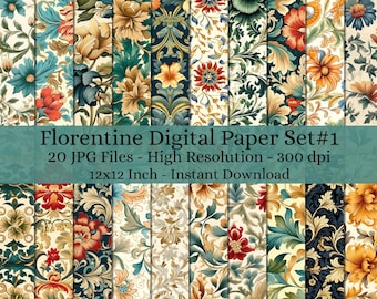 20 Sheet Printable Florentine Digital Paper Decoupage, Collage Paper Art, Decorative Paper, Junk Journal Kit, Digital Paper Pattern #579