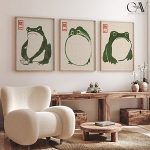 Matsumoto Hoji Frog Japanese Art Print Poster Asian Decor Japandi Large Wall Art Set of 3 Gallery Triptych Canvas #1426