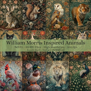 20 Art Nouveau Animals William Morris Digital Paper Decoupage, dekoracyjny papier do kolażu, zestaw Junk Journal, pobieranie cyfrowe #1806