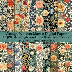 20 Art Nouveau Vintage William Morris Digital Paper Decoupage, Arte de papel de collage decorativo, Kit de diario basura, Descarga digital #1800