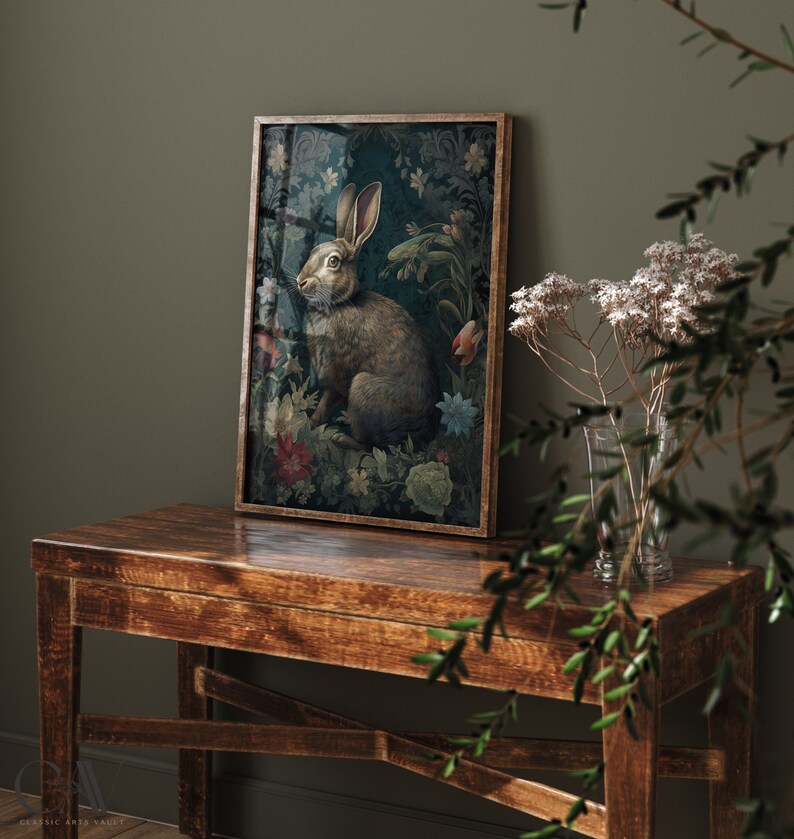 William Morris Inspired Bunny Art Print Rabbit Print Animal - Etsy