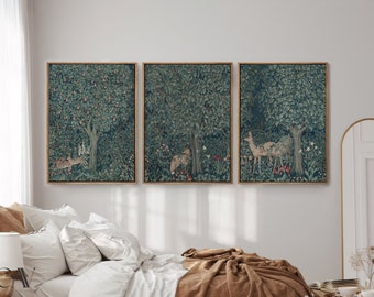 William Morris Woodland Print, Exhibition Poster, Textile Wall Art, Art Nouveau Print, Large Wall Art Set of 3 Gallery Triptych Canvas #1816