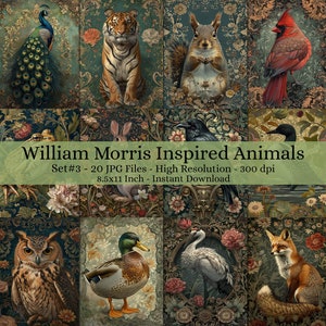 20 animali Art Nouveau William Morris Decoupage di carta digitale, arte di carta collage decorativa, kit diario spazzatura, download digitale #1804