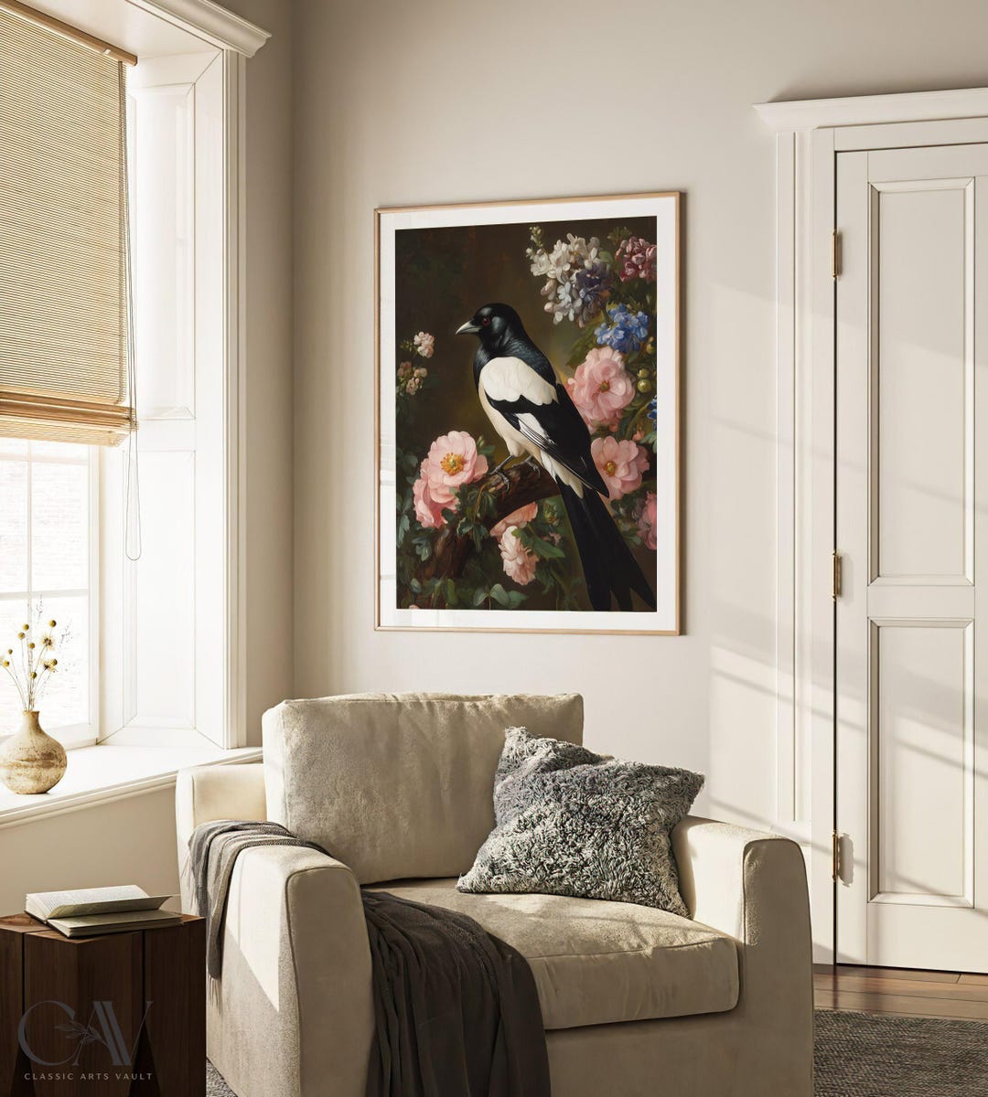 Magpie Bird Floral Print Animal Poster Gift Nursery Animal Decor ...