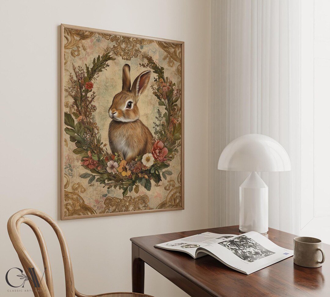 Vintage Rabbit Art Print Animal Poster Cottagecore Decor Gift Animal ...