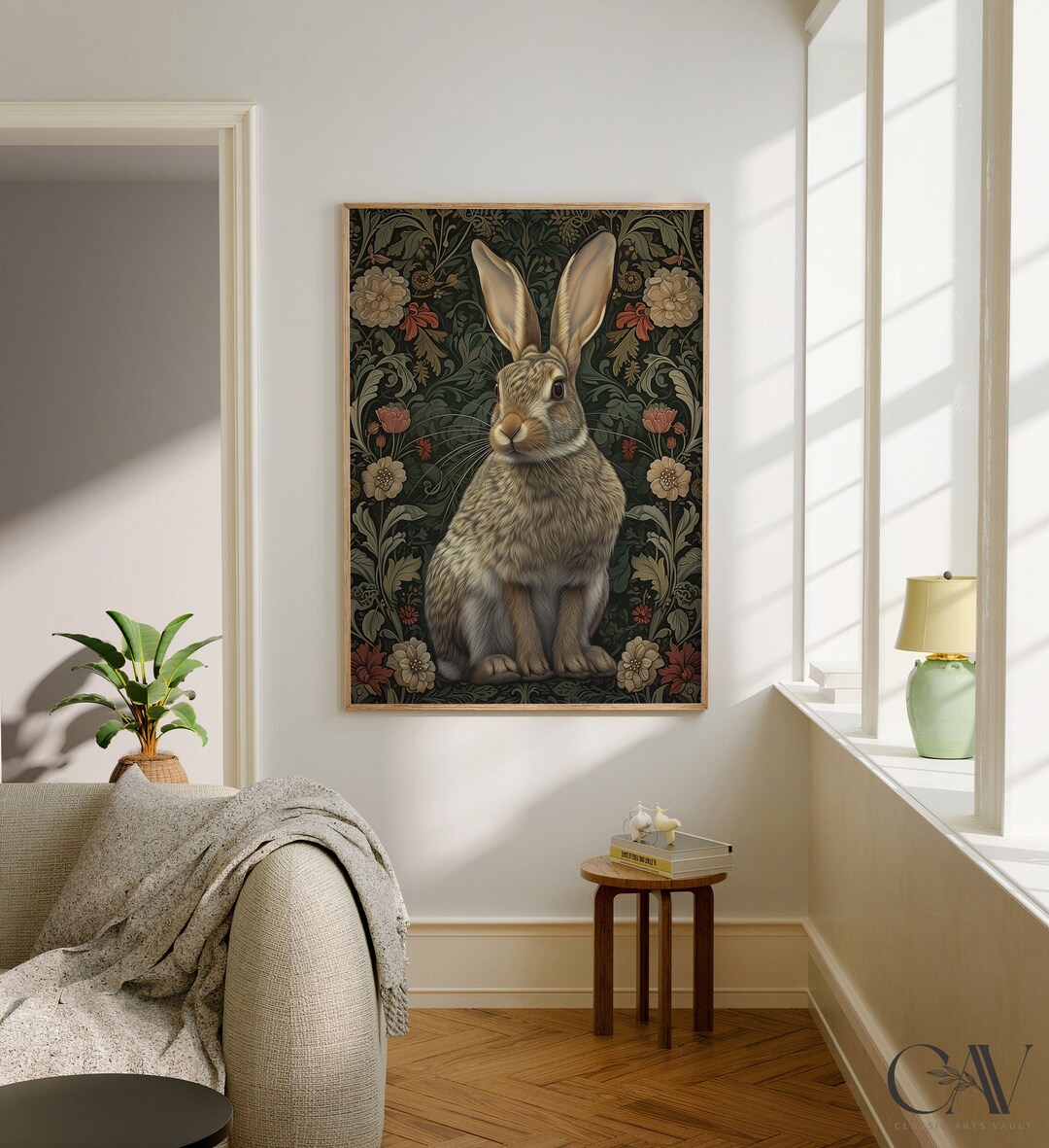 William Morris Inspired Rabbit Art Print Animal Bunny Decor, Year