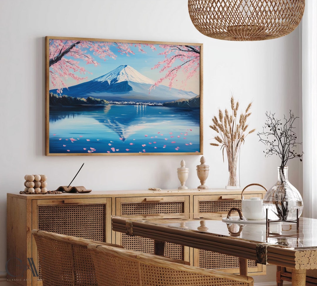 Mount Fuji Cherry Blossom Japanese Landscape Painting Vacation Art ...