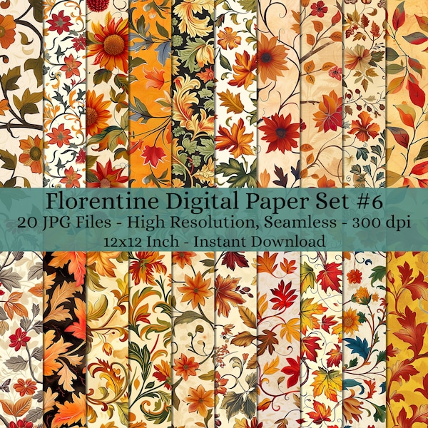 20 Sheet Printable Florentine Digital Paper Decoupage, Collage Paper Art, Decorative Paper, Junk Journal Kit, Digital Paper Pattern #1793