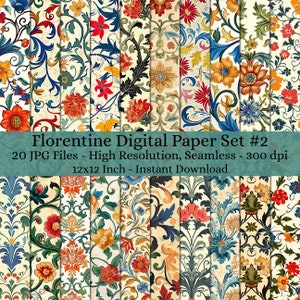 20 Blatt Florentiner Digitales Papier Decoupage, Collage Papier Kunst, Dekoratives Papier, Junk Journal Kit, Digitales Papier Muster #1789