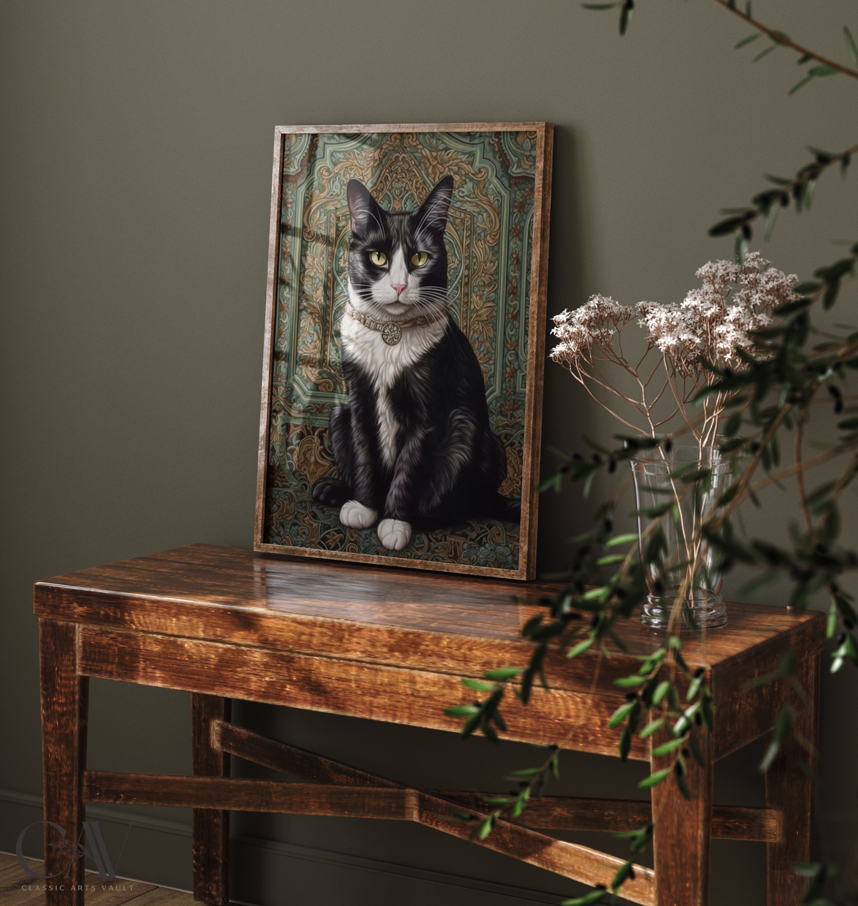 William Morris Inspired Tuxedo Cat Art Print, Cat Lover Gift, Kitchen ...